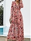 cheap Casual Dresses-Women&#039;s Chiffon Floral V Neck Maxi Dress Long Sleeve Spring Fall