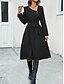 economico vestito nero midi-Per donna Abito casual Vestito longuette Bottoni con cintura Informale A V Manica lunga Nero Colore