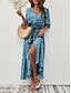 preiswerte Ausgefallene Kleider-Damen Maxidress Casual kleid Schaukelkleid A Linie Kleid Boho-Kleid Brautkleider schlicht Täglich Regular Fit Blumen Paisley-Muster Halbe Ärmel V Ausschnitt Blau Braun Sommer Frühling Herbst