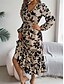 baratos Vestidos Florais Elegantes-Mulheres Vestido midi Vestido casual Vestido Swing Vestido A Line Casual Diário Normal Floral Manga Longa Decote V Vinho Verde cáqui Verão Primavera Outono