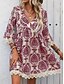 billige Boho-kjoler-Dame Mini kjole Uformell kjole Boho-kjole Fritid Daglig Normal Blomstret 3/4 ermer V-hals Vin Blå Grønn Sommer Vår Høst