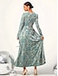 abordables Robe de cocktail-Femme Dentelle robe noire robe longue Plein Col V manche longue Automne Hiver Vert