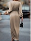 cheap Work Dresses-Women&#039;s Casual Dress Midi Dress Ruched Casual V Neck Long Sleeve Champagne Wine Green Color