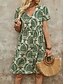 billiga Bohemklänningar-Dam Mini klänning Vardagsklänning Boho-klänning Vintage Ledigt Dagligen Normal Blommig Kortärmad V-hals Blå Brun Grön Sommar Vår Höst