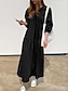 preiswerte Weiße Freizeitkleider-Damen Casual kleid Maxidress Rüschensaum Brautkleider schlicht Gespaltener Hals Langarm Schwarz Weiß Khaki Farbe