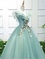 cheap Prom Dresses-Ball Gown Prom Dresses Elegant Dress Wedding Guest Sweep / Brush Train Short Sleeve V Neck Organza with Appliques