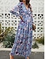 cheap Casual Dresses-Women&#039;s Chiffon Floral V Neck Maxi Dress Long Sleeve Spring Fall