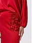 cheap Women&#039;s Sets-Satin Wedding Guest Floral Slash Neck Juliet Sleeve Wide Leg Two Piece Set