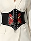 ieftine Centura de dama-centură de corset neagră de damă, cu șireturi, cu broderie florală roșie – centură elegantă pentru talie pentru rochii și blazere