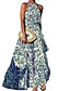 baratos Vestidos de Férias-Mulheres Vestido Longo Vestido casual Vestido Swing Vestido A Line Casual Diário Normal Floral Manga Longa Halter pescoço Verde Verão Primavera Outono