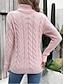 billige Solide farver-Dame Bluse Afslappet Blødt Ren farve Kabel Rullekrave Strikket Langærmet Almindelige toppe Strikke udendørs Daglig Weekend Lyserød Kakifarvet Efterår Vinter