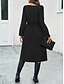 economico vestito nero midi-Per donna Abito casual Vestito longuette Bottoni con cintura Informale A V Manica lunga Nero Colore