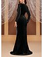 baratos PRETO-Vestido de Festa Sereia  Trompete Elegante Vestido para Convidada de Casamento Cauda de Corte Manga Longa Decote V Veludo com Pérolas
