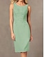 baratos Com jaqueta-Vestido Tubo  Coluna 2 Peças Casamento na Praia Conjunto Mãe da Noiva Vestido Simples Decote Redondo Comprimento do Joelho Tecido Stretch Vestidos com Jaqueta com Bordados Apliques Vestido Dia de