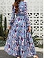 cheap Casual Dresses-Women&#039;s Chiffon Floral V Neck Maxi Dress Long Sleeve Spring Fall