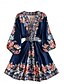 economico Abiti boho-Per donna Vestito longuette Abito casual Vestito svasato Abito linea A Abito boho Vintage Informale Giornaliero Standard Floreale Manica lunga A V Blu scuro Beige Primavera Autunno