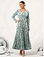 abordables Robe de cocktail-Femme Dentelle robe noire robe longue Plein Col V manche longue Automne Hiver Vert