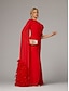 ieftine roșu-Rochie de Seară Tip Fustă Elegantă Formală Toamnă Tren Ușor  Perie Fără Mâneci Lungime la Podea Gât Cowl Chiffon cu Pene Plisate Fanta