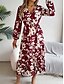 baratos Vestidos Florais Elegantes-Mulheres Vestido midi Vestido casual Vestido Swing Vestido A Line Casual Diário Normal Floral Manga Longa Decote V Vinho Verde cáqui Verão Primavera Outono