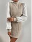 preiswerte Kleider für die Arbeit-Damen Casual kleid Minikleid Patchwork Brautkleider schlicht Ständer Langarm Braun Beige Farbe