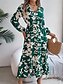 baratos Vestidos Florais Elegantes-Mulheres Vestido midi Vestido casual Vestido Swing Vestido A Line Casual Diário Normal Floral Manga Longa Decote V Vinho Verde cáqui Verão Primavera Outono