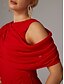 ieftine roșu-Rochie de Seară Tip Fustă Elegantă Formală Toamnă Tren Ușor  Perie Fără Mâneci Lungime la Podea Gât Cowl Chiffon cu Pene Plisate Fanta