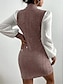 preiswerte Kleider für die Arbeit-Damen Casual kleid Minikleid Patchwork Brautkleider schlicht Ständer Langarm Braun Beige Farbe