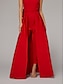 abordables ROUGE-Combinaisons Robe de Soirée Élégante Robe Invité de Mariage Longueur de Sol Sans Manches Coeur Satin avec Nœud(x) Jupe Overskirt