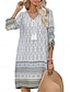 billige Boho-kjoler-Dame Mini kjole Uformell kjole Boho-kjole Fritid Daglig Normal Blomstret 3/4 ermer V-hals Hvit Rosa Navyblå Sommer Vår