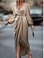 cheap Work Dresses-Women&#039;s Casual Dress Midi Dress Ruched Casual V Neck Long Sleeve Champagne Wine Green Color