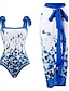 billiga One-piece-baddräkter-Dam Badkläder En bit 2 st Baddräkt Öppen rygg Magkontroll Hög midja Smal Semester Standkläder Blommig Ärmlös Baddräkter