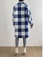 billige Vinterjakker-Dame Fleece-jakke Teddyfrakk Hold Varm Pustende Lomme Fleece Lined Fritid Ruter Feriereise Gate Dagligdagstøy Ut på byen Enkeltkneppet Lang Aftæpning Normal Langermet Yttertøy Svart Blå Aprikos Høst