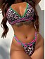 billiga Bikiniset-Dam Badkläder Bikini 2 st Kaxig Baddräkt Öppen rygg Smal Semester Standkläder Leopard V-hals Ärmlös Baddräkter
