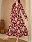 cheap Casual Dresses-Women&#039;s Polyester Floral V Neck Maxi Dress Long Sleeve Summer Spring