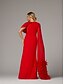 ieftine roșu-Rochie de Seară Tip Fustă Elegantă Formală Toamnă Tren Ușor  Perie Fără Mâneci Lungime la Podea Gât Cowl Chiffon cu Pene Plisate Fanta