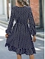 cheap Casual Dresses-Women&#039;s Polyester Polka Dot V Neck Midi Dress Long Sleeve Spring Fall