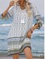 billige Boho-kjoler-Dame Mini kjole Uformell kjole Boho-kjole Fritid Daglig Normal Blomstret 3/4 ermer V-hals Hvit Rosa Navyblå Sommer Vår