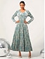abordables Robe de cocktail-Femme Dentelle robe noire robe longue Plein Col V manche longue Automne Hiver Vert