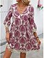 billige Boho-kjoler-Dame Mini kjole Uformell kjole Boho-kjole Fritid Daglig Normal Blomstret 3/4 ermer V-hals Vin Blå Grønn Sommer Vår Høst