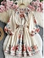 economico Abiti boho-Per donna Vestito longuette Abito casual Vestito svasato Abito linea A Abito boho Vintage Informale Giornaliero Standard Floreale Manica lunga A V Blu scuro Beige Primavera Autunno