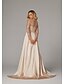 preiswerte Sekt-Meerjungfrau Abendkleid Elegantes Kleid Karneval Maskerade bodenlang langärmlig Illusions-Ausschnitt Champagner Brautmutter Kleid Satin mit Perlen Überrock