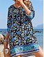 billige Boho-kjoler-Dame Mini kjole Uformell kjole Boho-kjole Fritid Daglig Normal Blomstret 3/4 ermer V-hals Hvit Rosa Navyblå Sommer Vår