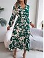 baratos Vestidos Florais Elegantes-Mulheres Vestido midi Vestido casual Vestido Swing Vestido A Line Casual Diário Normal Floral Manga Longa Decote V Vinho Verde cáqui Verão Primavera Outono