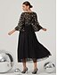 economico NERO-Abito da sera a trapezio elegante abbigliamento per matrimoni invitati lunghezza alla caviglia maniche 3/4 scollo a gioiello nylon con glitter