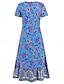 cheap Casual Dresses-Women&#039;s Polyester Floral V Neck Midi Dress Short Sleeve Summer Spring