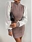 preiswerte Kleider für die Arbeit-Damen Casual kleid Minikleid Patchwork Brautkleider schlicht Ständer Langarm Braun Beige Farbe