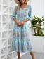 billiga Semester Boho Klänning-Dam Midiklänning Vardagsklänning Swingklänning A linjeklänning Boho-klänning Ledigt Dagligen Normal Blommig 3/4 ärm V-hals Rodnande Rosa Blå Aprikos Sommar Vår Höst