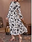 cheap Casual Dresses-Women&#039;s Polyester Floral V Neck Maxi Dress Long Sleeve Summer Spring