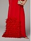 ieftine roșu-Rochie de Seară Tip Fustă Elegantă Formală Toamnă Tren Ușor  Perie Fără Mâneci Lungime la Podea Gât Cowl Chiffon cu Pene Plisate Fanta