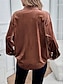 preiswerte Texturierte Oberteile-Damen Hemd Bluse Feste Farbe Basic Brautkleider schlicht Langarm V Ausschnitt Normale Oberteile Täglich Patchwork Knopf Tasche Wein Braun Grün Herbst Winter